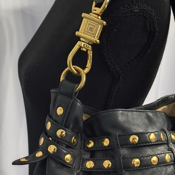 Y2K Steven By Steve Madden Black Leather Studded Shoulder Bag - Vintage - Picture 4 of 11